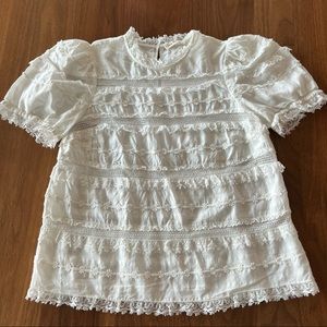 Ulla Johnson White Cotton Batiste Lace Bell Sleeve Blouse size 2